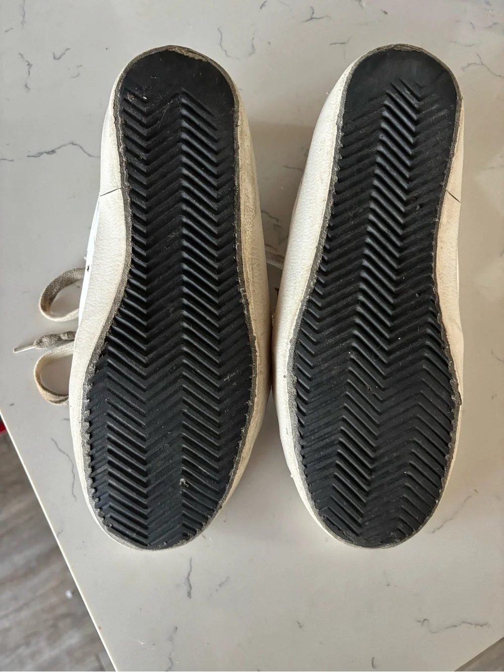 Golden Goose White Leather Sneakers with Pink Star and Gold Heel